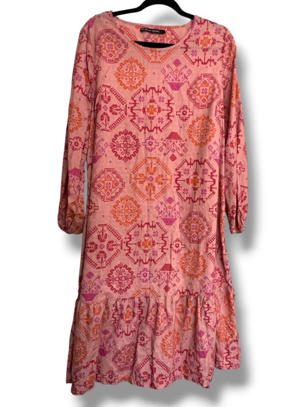 Gudrun Sjoden Boho Poesi Pink Orange Geometric Pattern Dress Size Large